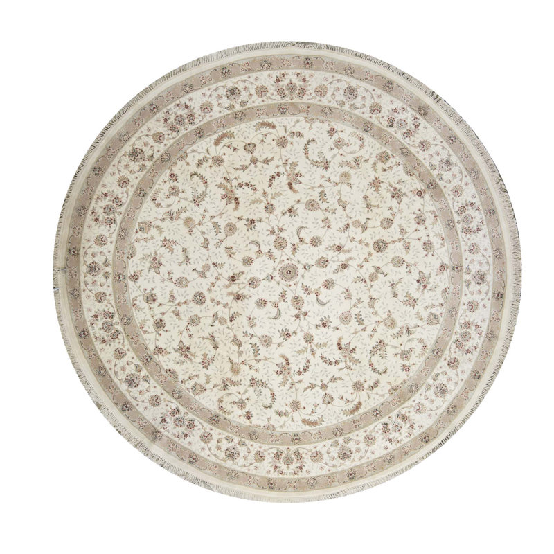 Hand-Knotted High-Quality Ivory, Red, and Gray Round Area Rug,  Ivory/Red/Gray