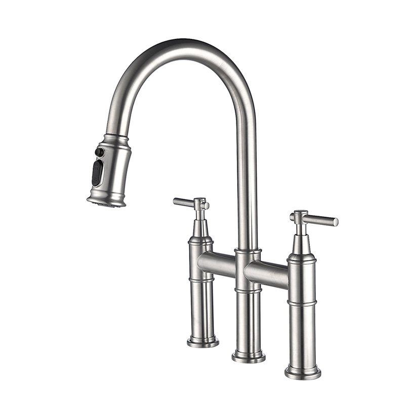 Bridge Kitchen Faucet With Pull-Down Sprayhead In Spot, Brushed Nickel