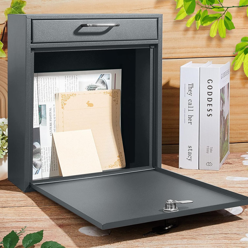 Boîte aux lettres verrouillable avec clé pour l'extérieur 12 x 10,5 x 4,7 pouces grande boîte aux lettres murale avec serrure de sécurité