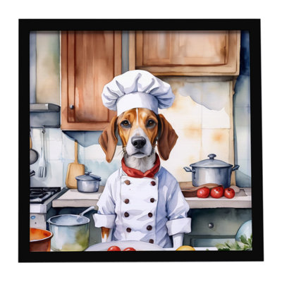 English Foxhound The Chef Framed Metal Print