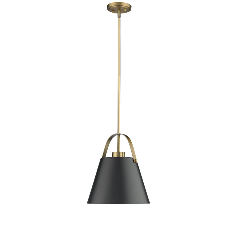 Luminaire suspendu conique à 1 lumière Chrisha, Noir mat, Laiton héritage, H 13,75 po x l 12,5 po x P 12,5 po