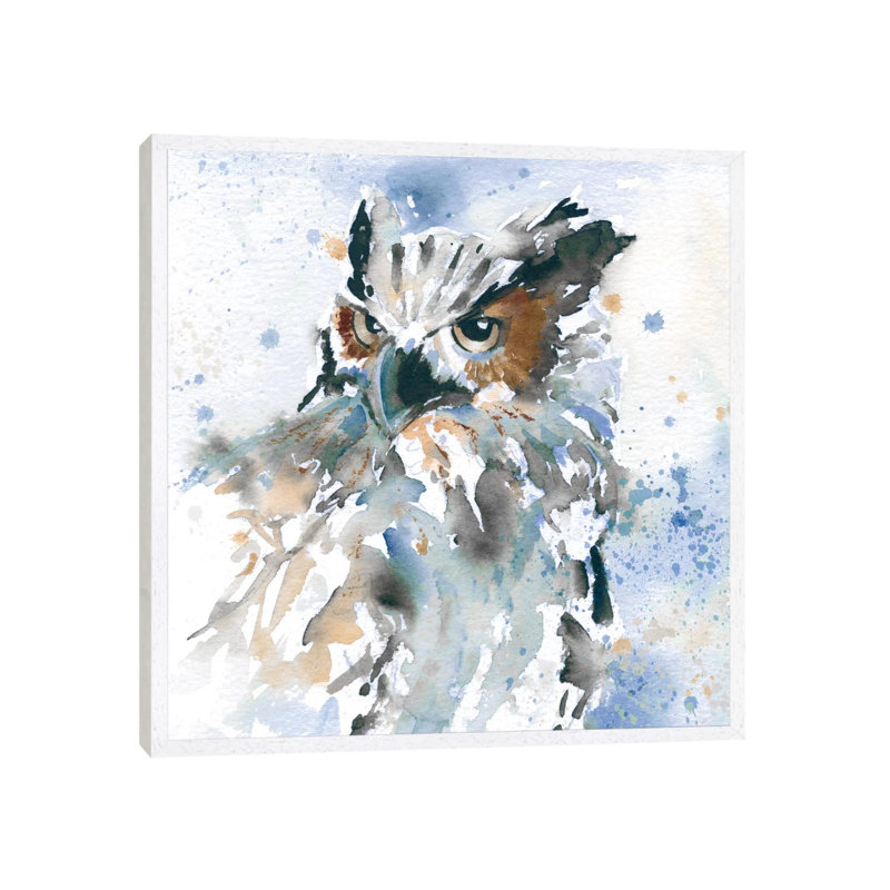 Owl On Blue by Carol Robinson - Painting on Canvas, 45.72 cm H x 45.72 cm W, White Framed Canvas