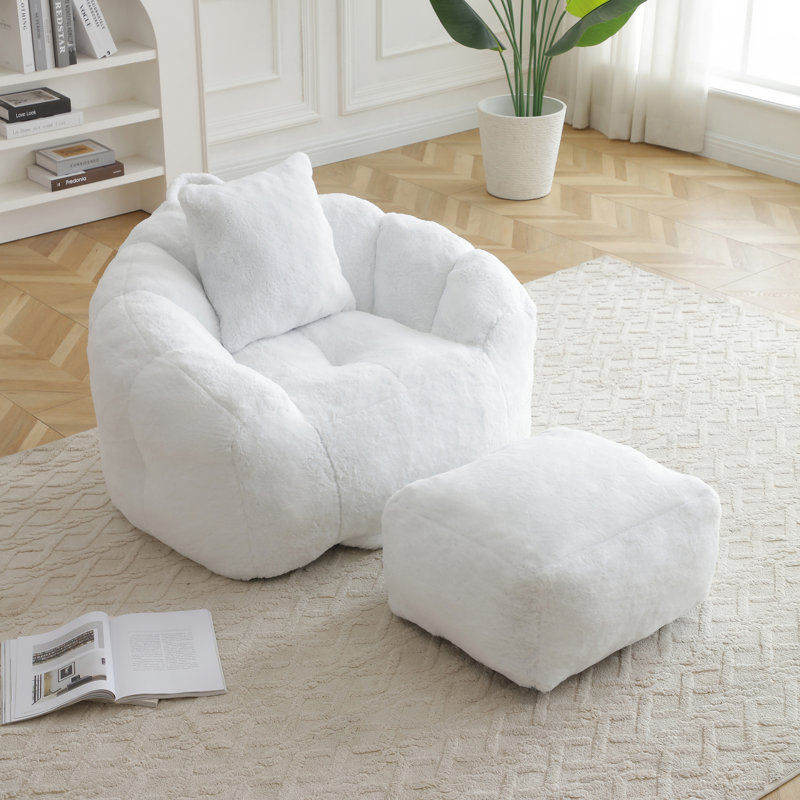 Fauteuil à billes géant avec repose-pieds pour le salon, Blanc