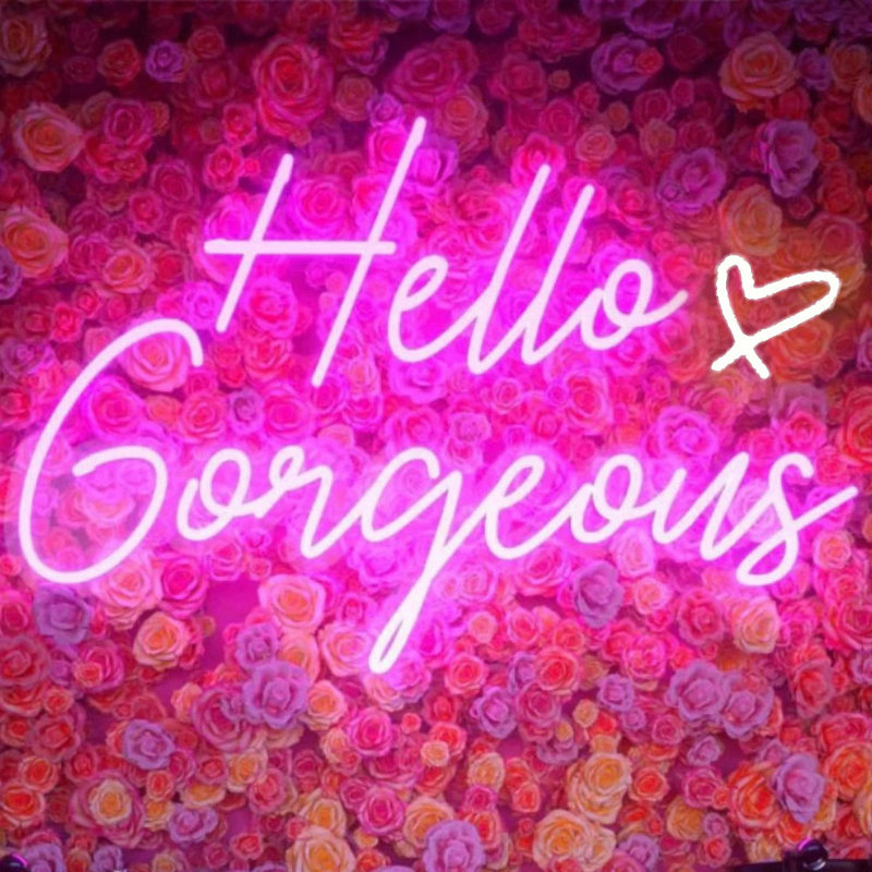 Hello, magnifique enseigne au néon, Hello, belles lumières à DEL roses pour la fête d'anniversaire de mariage, fête de bacelorette avec interrupteur à intensité variable (5 V, 16,5 x 10,6 pouces)