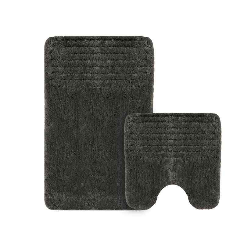 Chenille Soft High Density Anti Slip Linear Bath Mat Set, Black