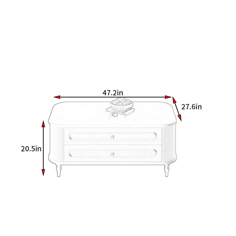 Table basse de style rétro français, H 20,5 po x L 47,2 po x l 27,6 po