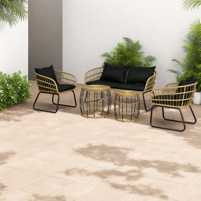 Comfortable 5-piece Patio Dining Sets, Steel Rattan, Modern For Garden