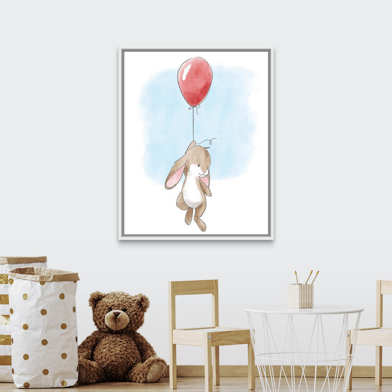 «Little Bunny and Balloon», impression, H 45 po x l 36 po x P 1,75po, Cadre pour toile flottant blanc