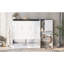 Grand lit avec rangement intégré, bureau et rangement, peu encombrant, blanc, bois et coin salon moelleux