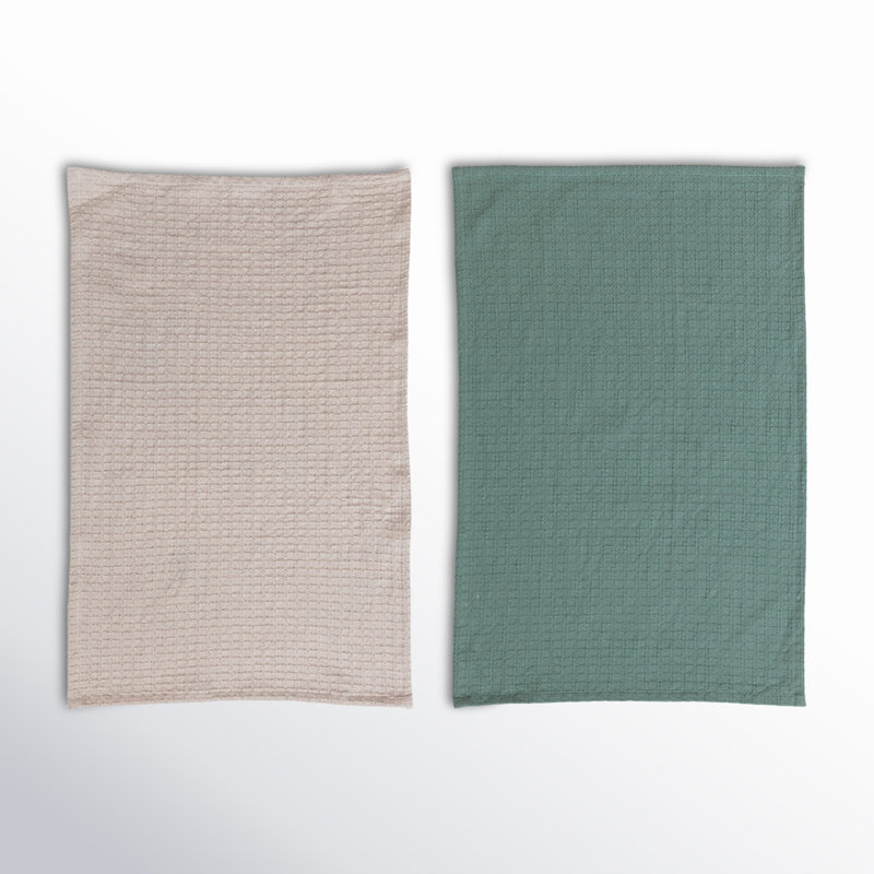 Torchons Waffle Weave, Naturel / bleu