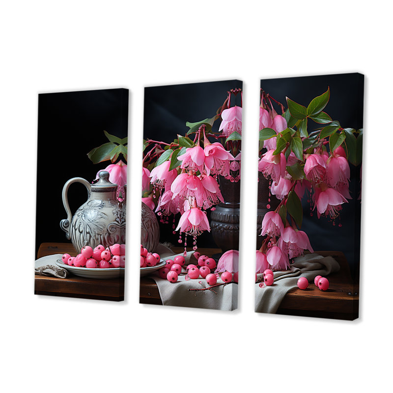 Fuschia bouquet nature morte - ensemble de reproductions d'art mural Fuschia, H 40 po x l 60 po x P 1 po
