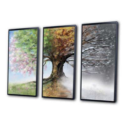 Arbre avec quatre saisons - ensemble d'art mural sur toile encadré paysage de 3