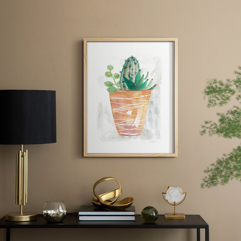 Boho Cactus, reproduction encadrée - bois massif, Natural, H 30 po x l 24 po