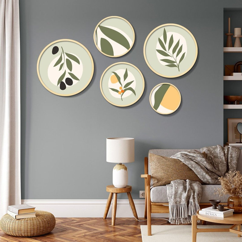 Elegant 5-Piece Decorative Framed MDF Painting Set, 17.1 x 17.1 inches & 14.6 x 14.6 inches & 12.2 x 12.2 inches & 10.2 x 10.2 inches & 7.1 x 7.1 inches | 100% Solid Wood Frames, Perfect for Home Décor & Gallery Walls