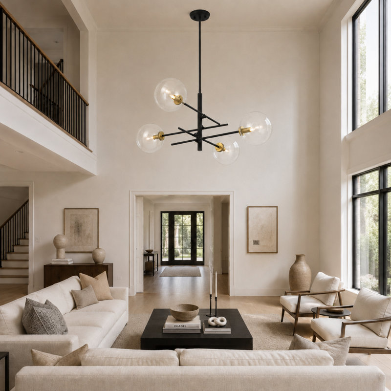 Cavedo 4 - Light Bedroom Steel Dimmable Sputnik Modern Linear Chandelier UL Certified, Aged Zinc/Brass Glitter