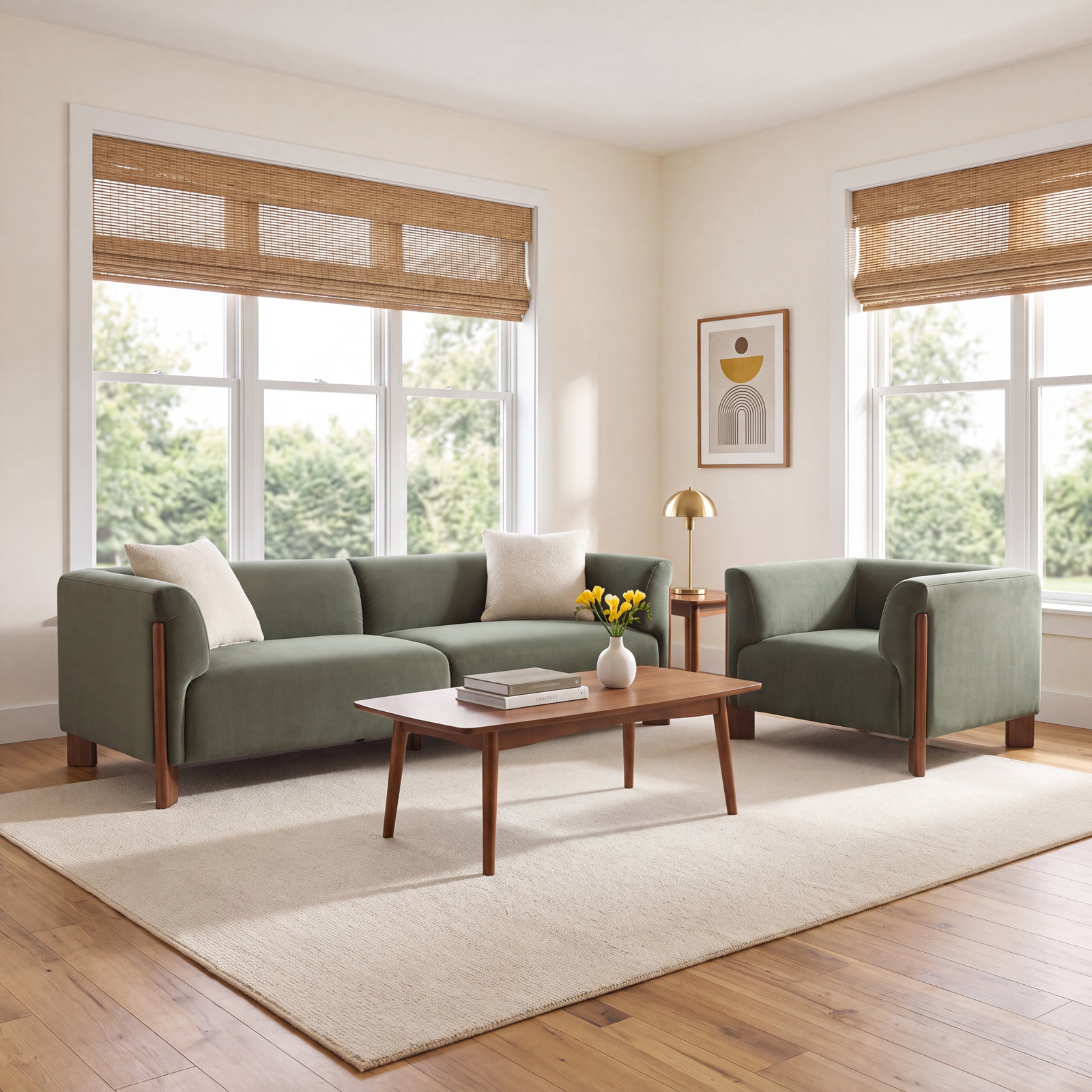 Wanetta 2-Piece Velvet Living Room Set, Cream Performance Polyester