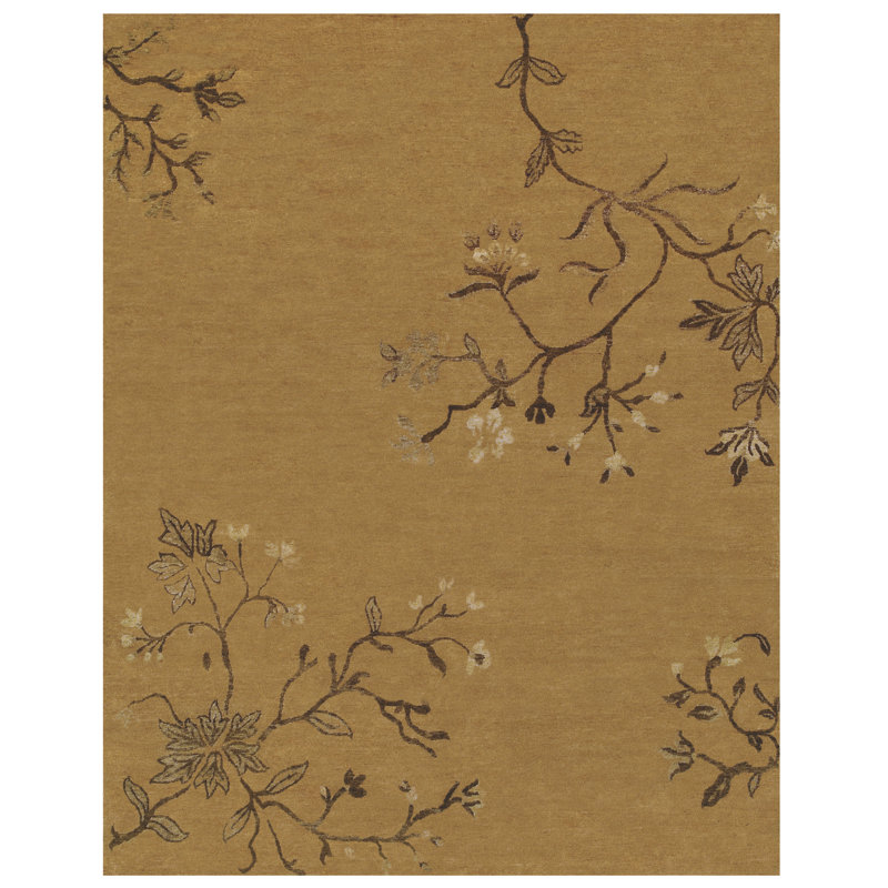 Wool Floral Area Rug in Brown, Rectangle 8'6" x 11'6"