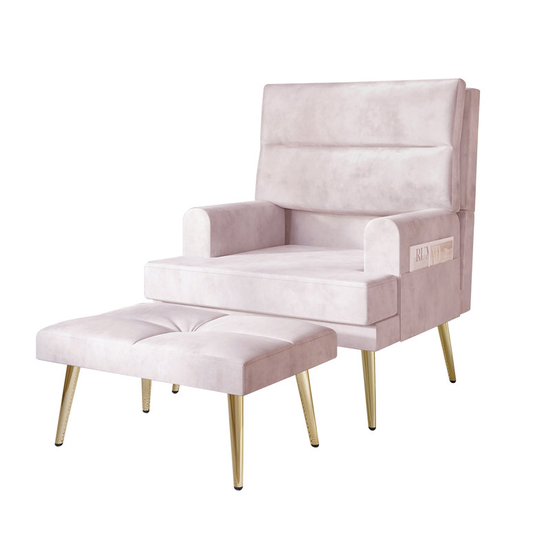 Laureat Upholstered Armchair and Ottoman, Light Pink Velvet