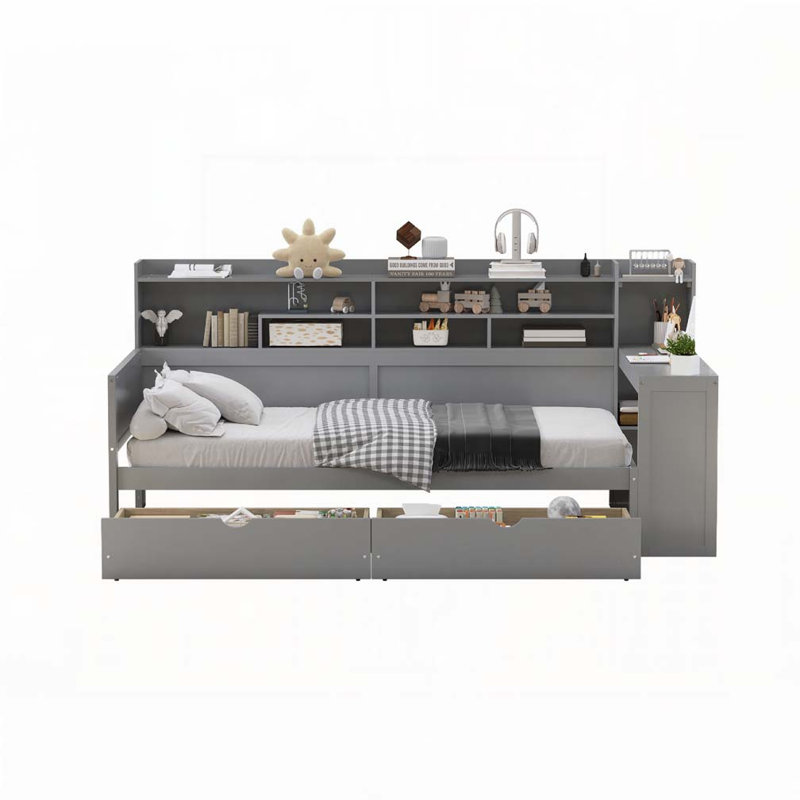 2-Drawers Storage Daybed, Gray, Twin