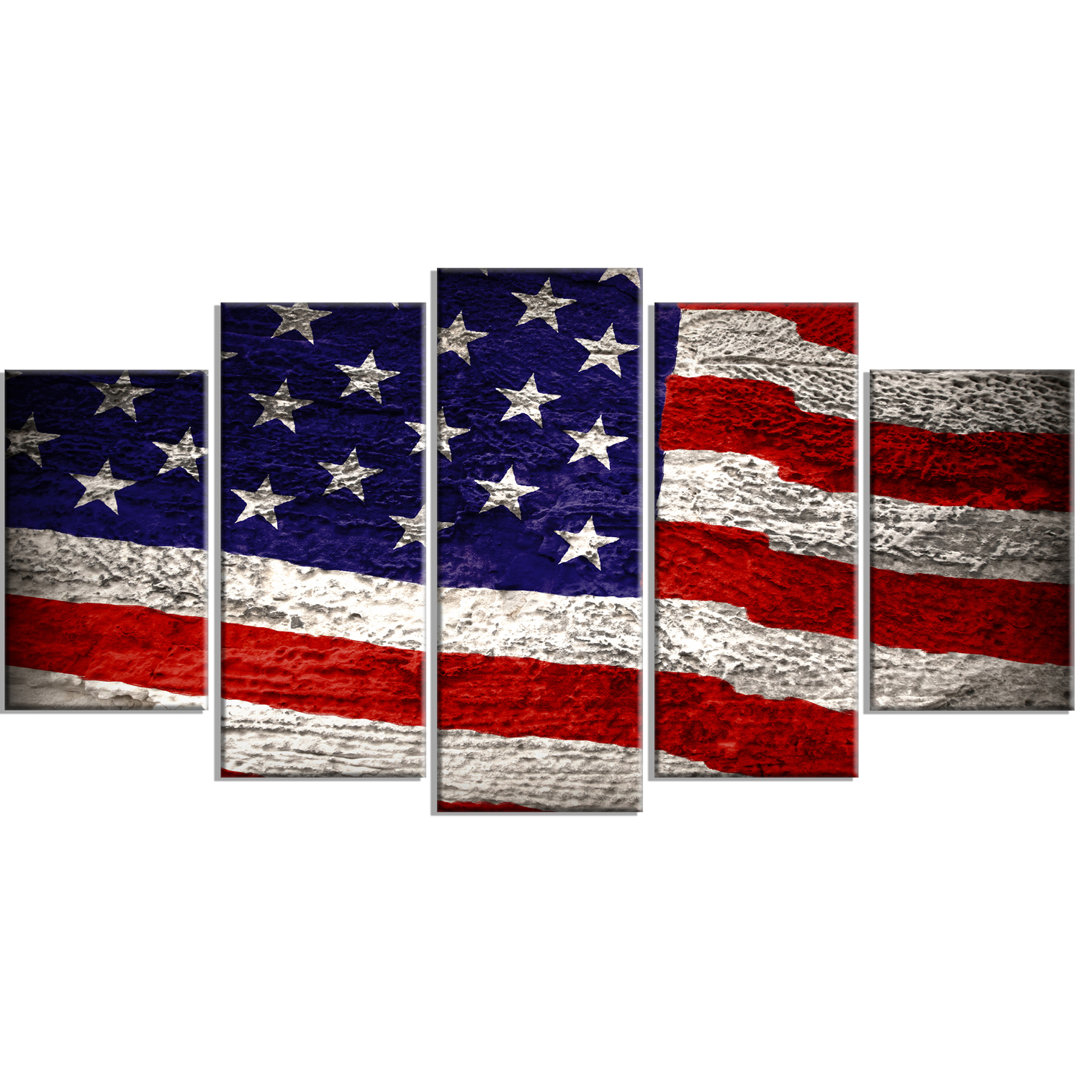 " Large American Flag Watercolor " 5 - Pieces Design Art