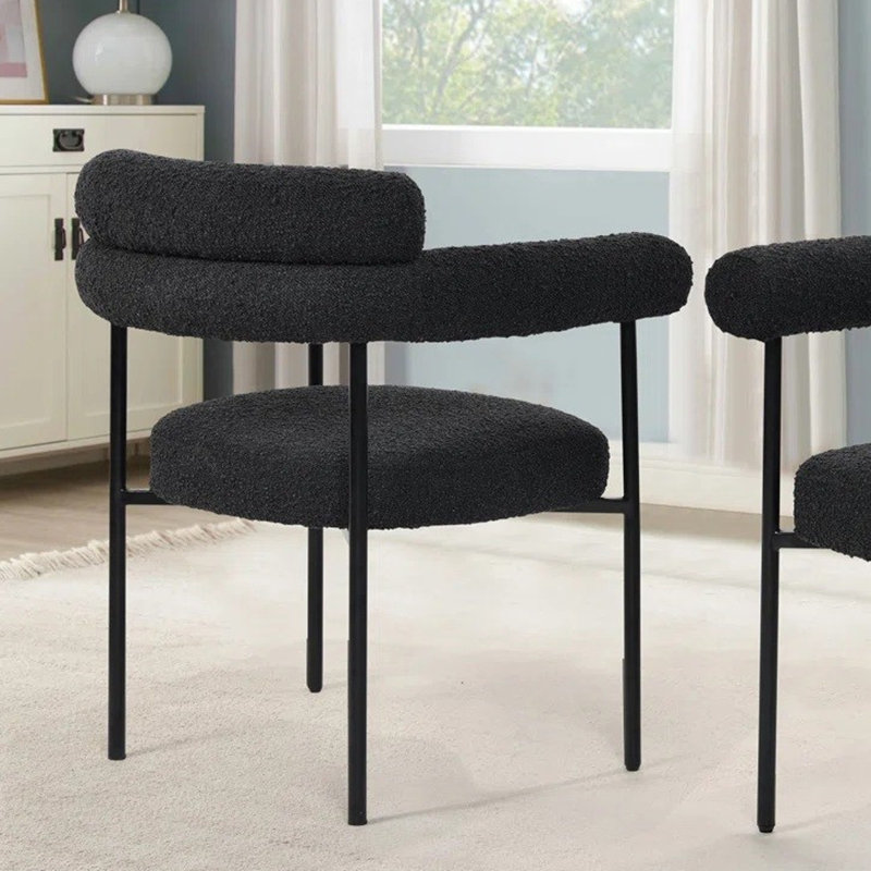 Ensemble de 2 chaises de salle à manger en tissu Boucle, Noir, Noir