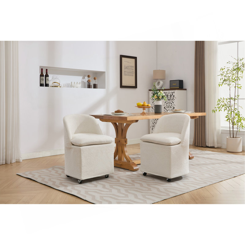 Ensemble de 2 chaises de salle à manger en chenille avec roues universelles, Beige
