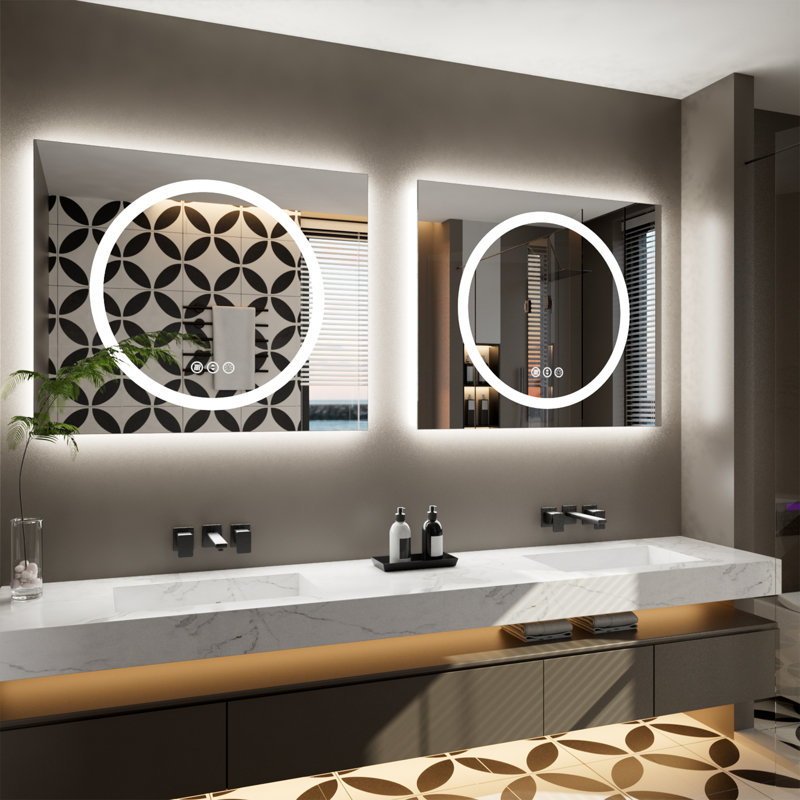 LED Bathroom Mirror with Frontlit and Backlit, 40" x 32"
