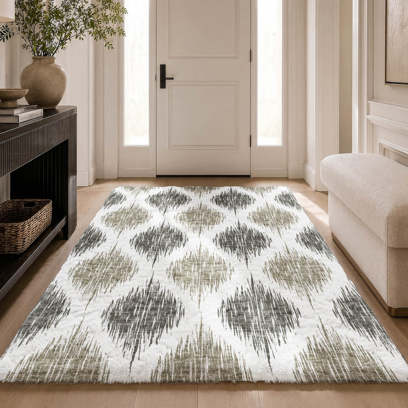 Tapis Ikat ADS848 de qualité supérieure lavable à la machine, Taupe, 8 pi x 10 pi