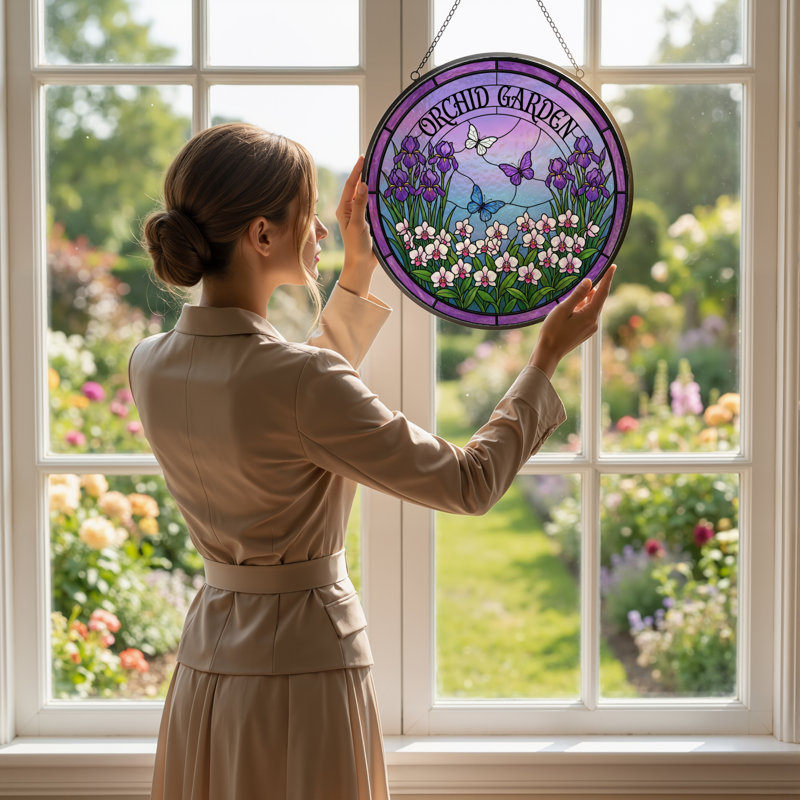 Vitrail de jardin en vitrail 12 "H Orchid, H 12 po x l 12 po