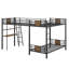 Lit superposé simple en forme de L robuste en métal avec bureau mezzanine et tablettes de rangement