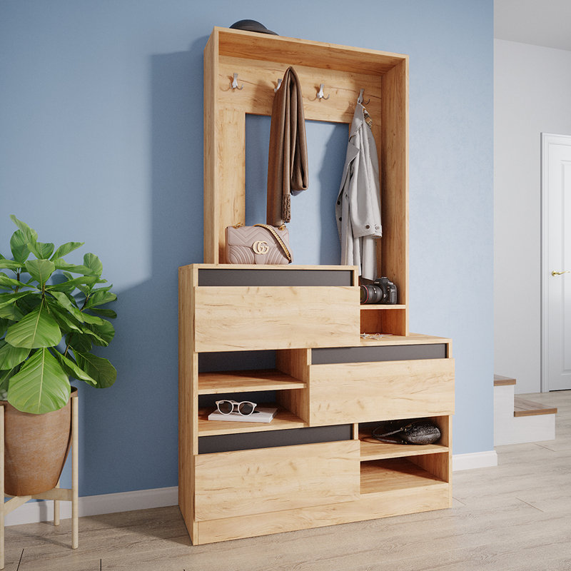 Virgnia Hall Tree 100cm Wide with Shoe Storage, Natural Brown