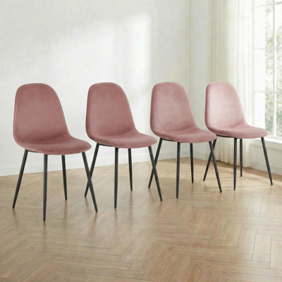 Set Of 4 Velvet Upholstered Dining Chairs With Black Metal Legs