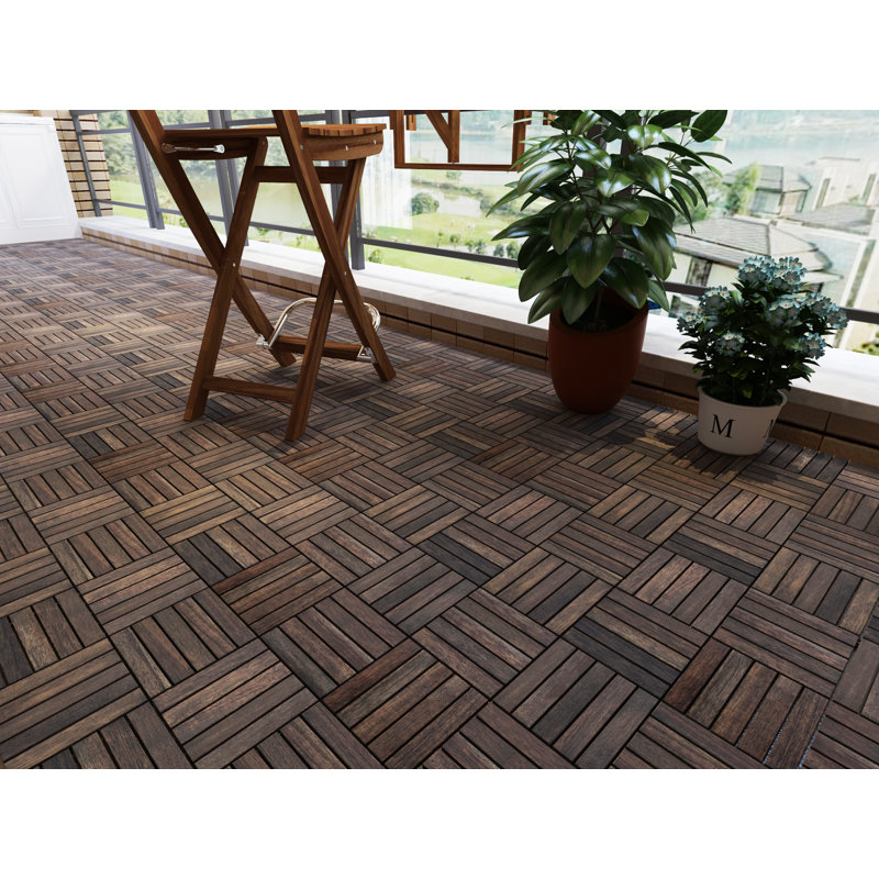12 po X 12 po Carreaux de terrasse en acacia, paquet de 10, espresso