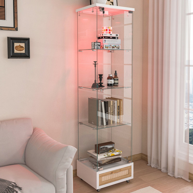 Élégante vitrine en verre trempé avec éclairage DEL Rangement multifonctionnel pour objets de collection et décoration intérieure