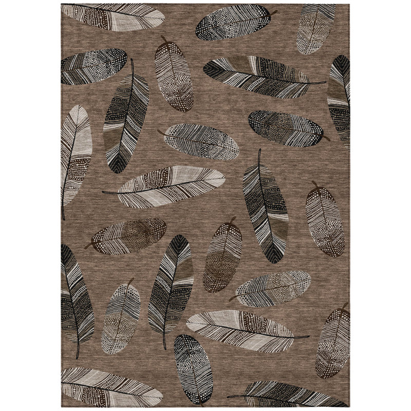 Machine Washable Indoor/Outdoor Chantille ACN2649 Botanical Rug, Mocha, 5' x 7'6"