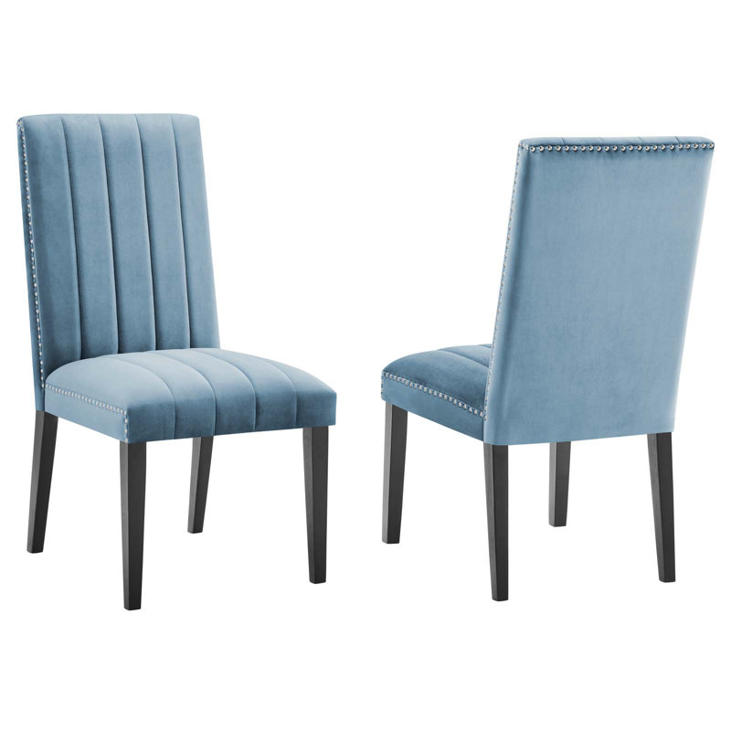 Modway Catalyst Performance Velvet Dining Side Chairs - Set of 2, Light Blue