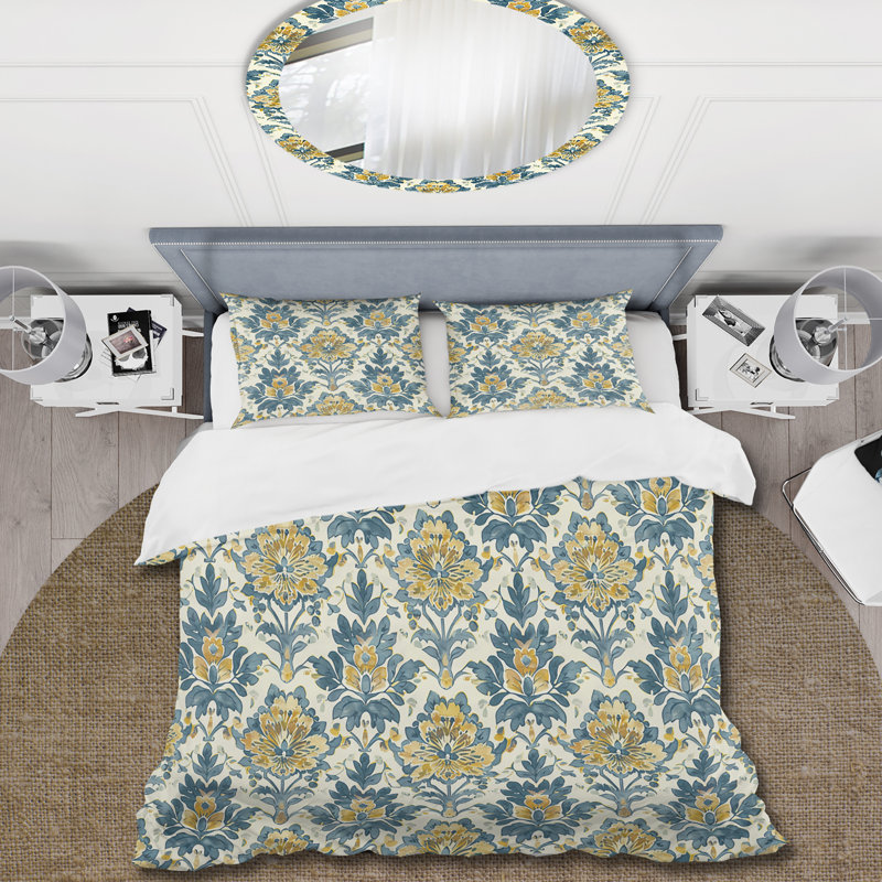 Ensemble de housse de couette jaune et bleu à motif de fleurs de campagne III