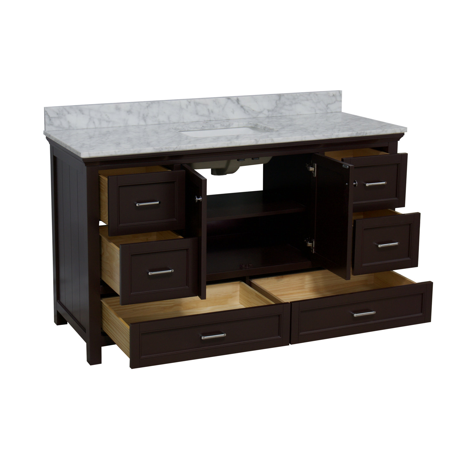 Maven 60" Carrara Marble Single Bathroom Vanity, Chocolate