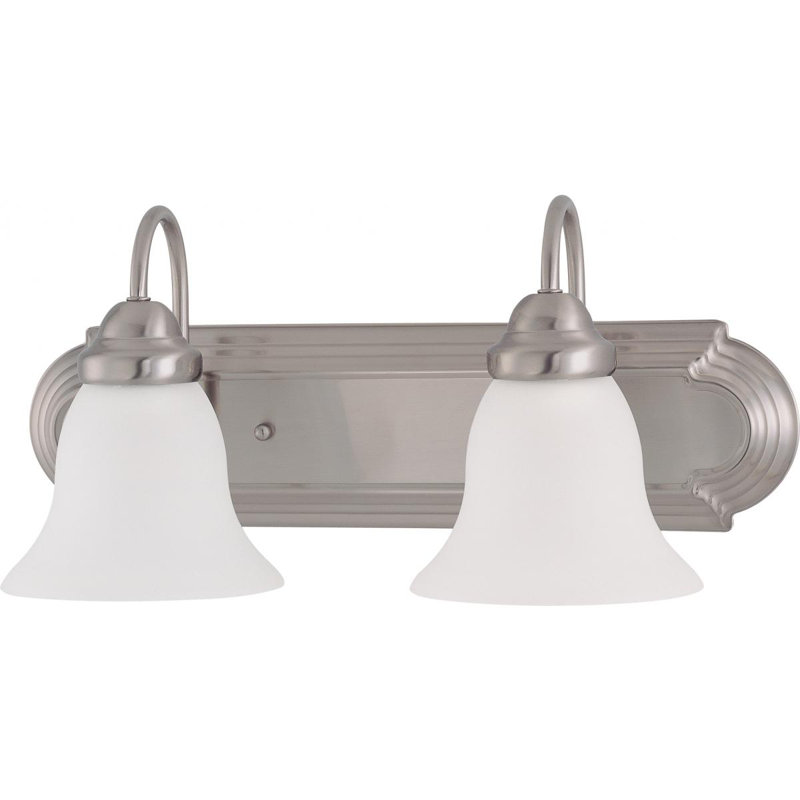 Éclairage pour salle de bain à intensité variable 2 lumières Turcotte, Nickel brossé, Blanc givré, Non