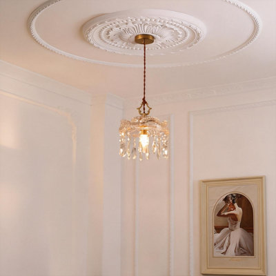 Crystal Glass Pendant Light Hanging Ceiling Lamp In Crown Design