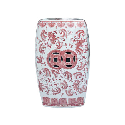 Floral patterned square ceramic stool by Dakota Fields
