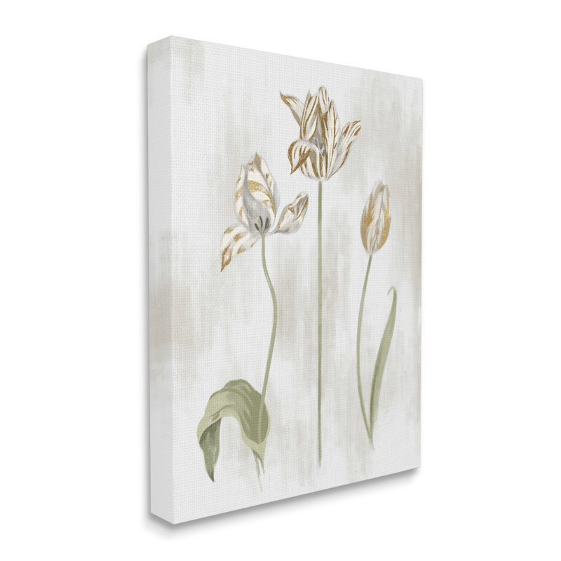 «Golden Irises Blooming Over Neutral Beige» par Daphne Polselli - reproduction d'art, H 20 po x l 16 po, Toile tendue