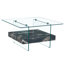 Table basse 31,4 pouces à deux niveaux avec verre élégant transparent et motif en marbre noir pour salon et présentoir