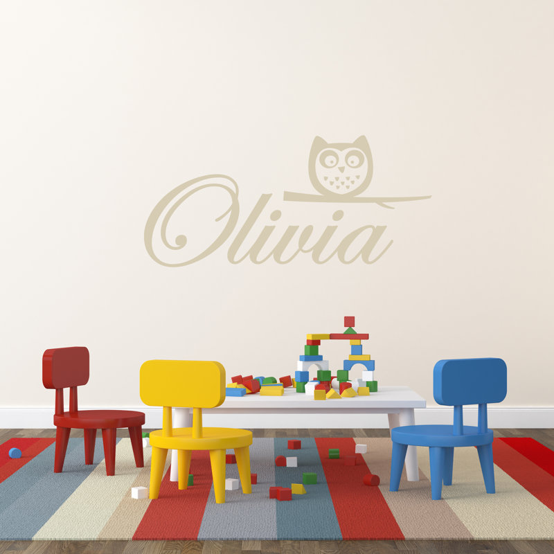 Adhésif décoratif nom personnalisé avec hibou, Beige clair, Oui