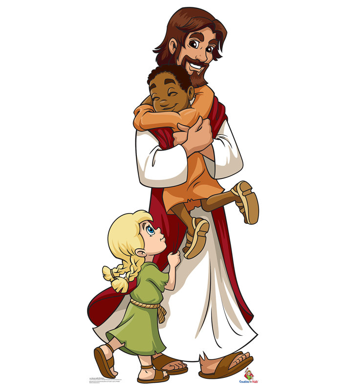 Accroche découpé en carton à taille de vie jesus avec enfants