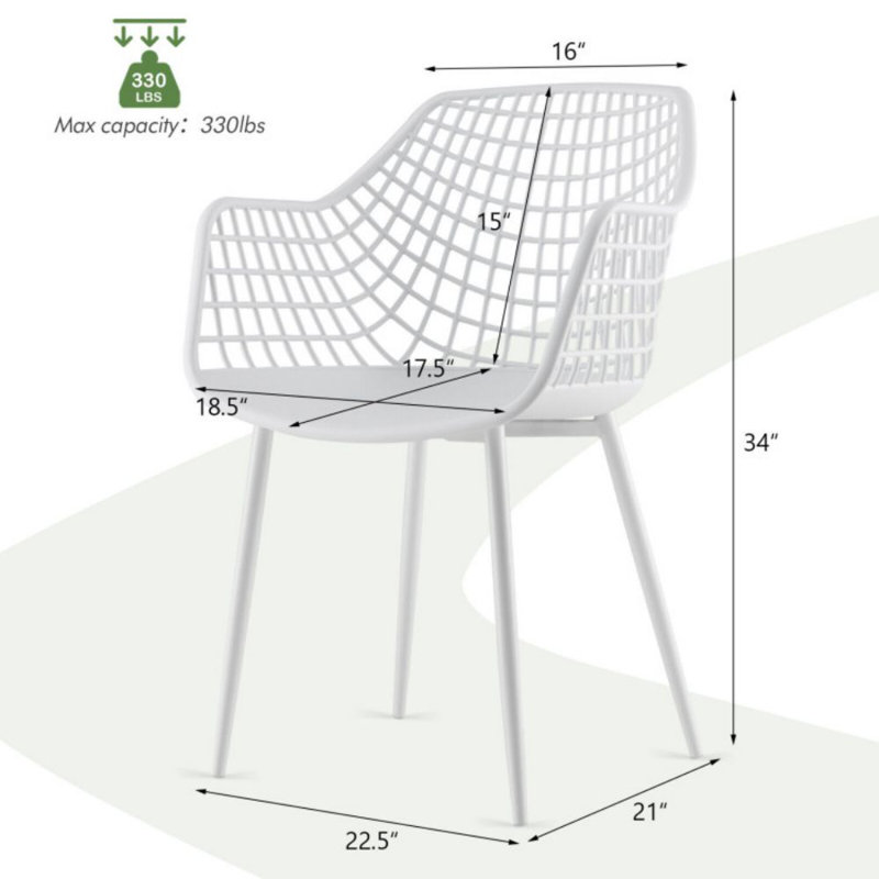 Set of 4 White Metal Mesh Arm Chairs