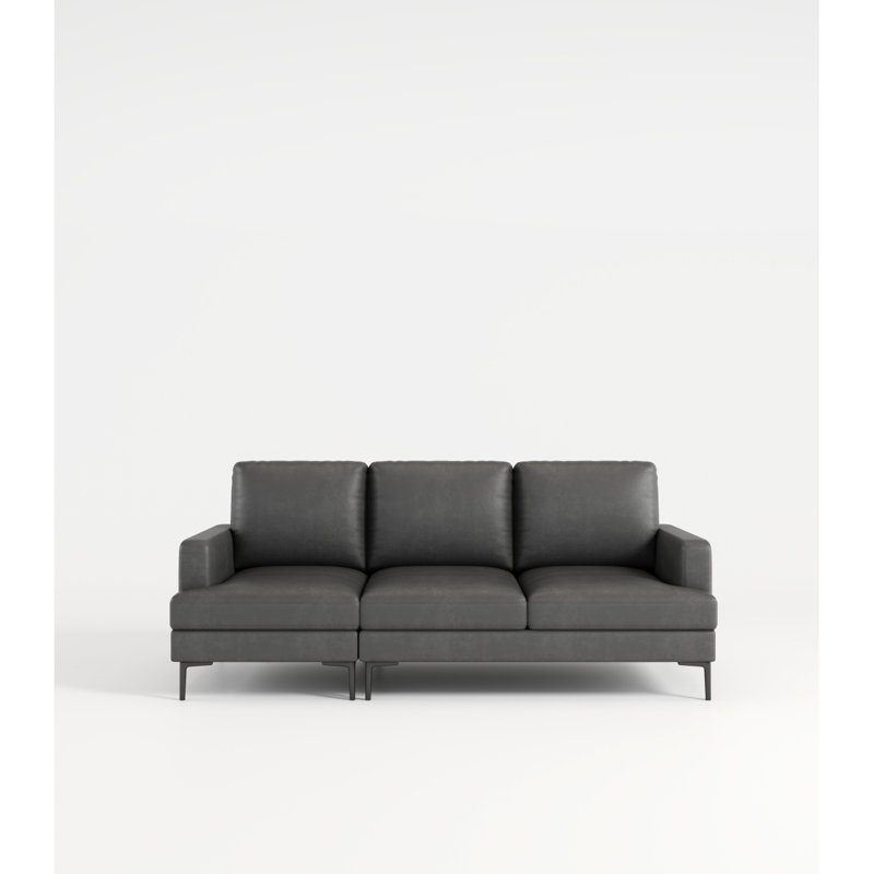 Canapé moderne de luxe en cuir véritable de 77 po avec chargeur USB, 3 sièges confortables pour le bureau à domicile