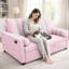 Canapé-lit 2 places rose avec mousse à haute densité, charge, poche élastique, revêtement élégant pour le lit des chambres d'amis, accoudoir de charge sur le dos, dossier réglable à 3 niveaux, rangement latéral, mousse moderne