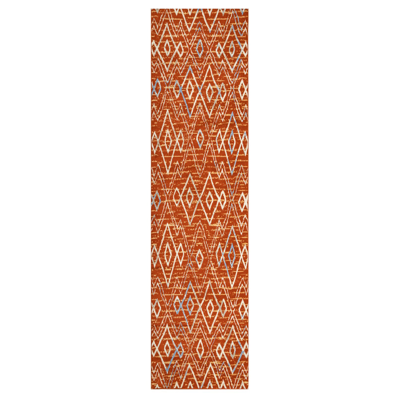 Tapis rouille à motif géométrique Siguna, Tapis de couloir 2 pi x 8 pi