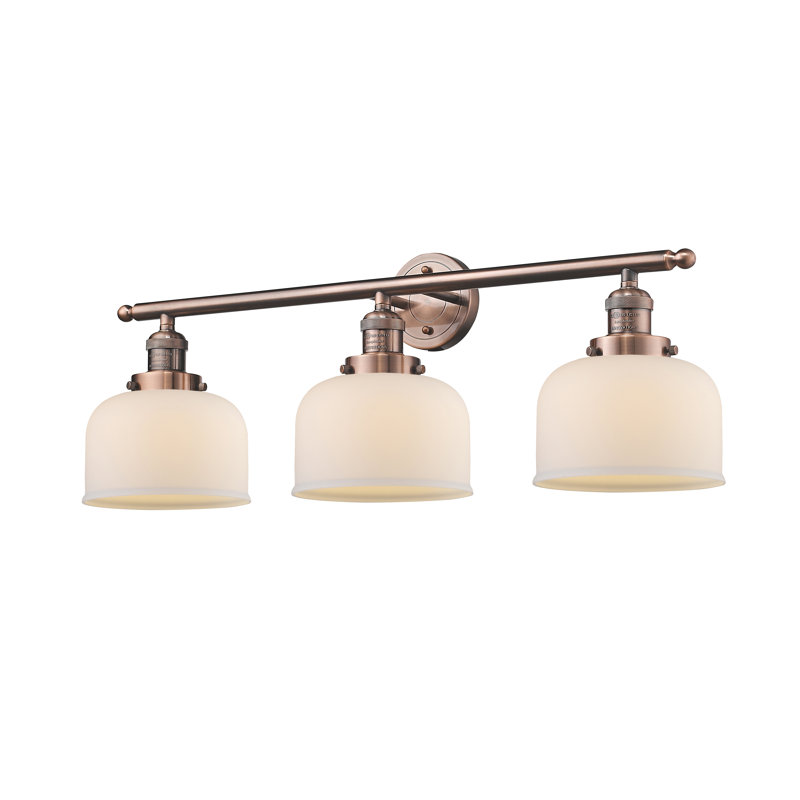 Applique murale cloche en verre 3 lumières Chaparro, Boîtier blanc mat, Cuivre antique, H 11 po x l 30 po